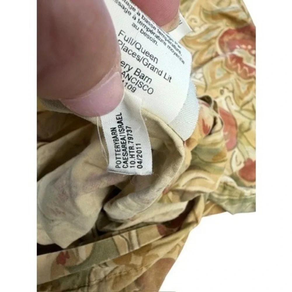 Pottery Barn Pomegranate Floral Duvet Cover Full Queen Sage Red Tan Botanical